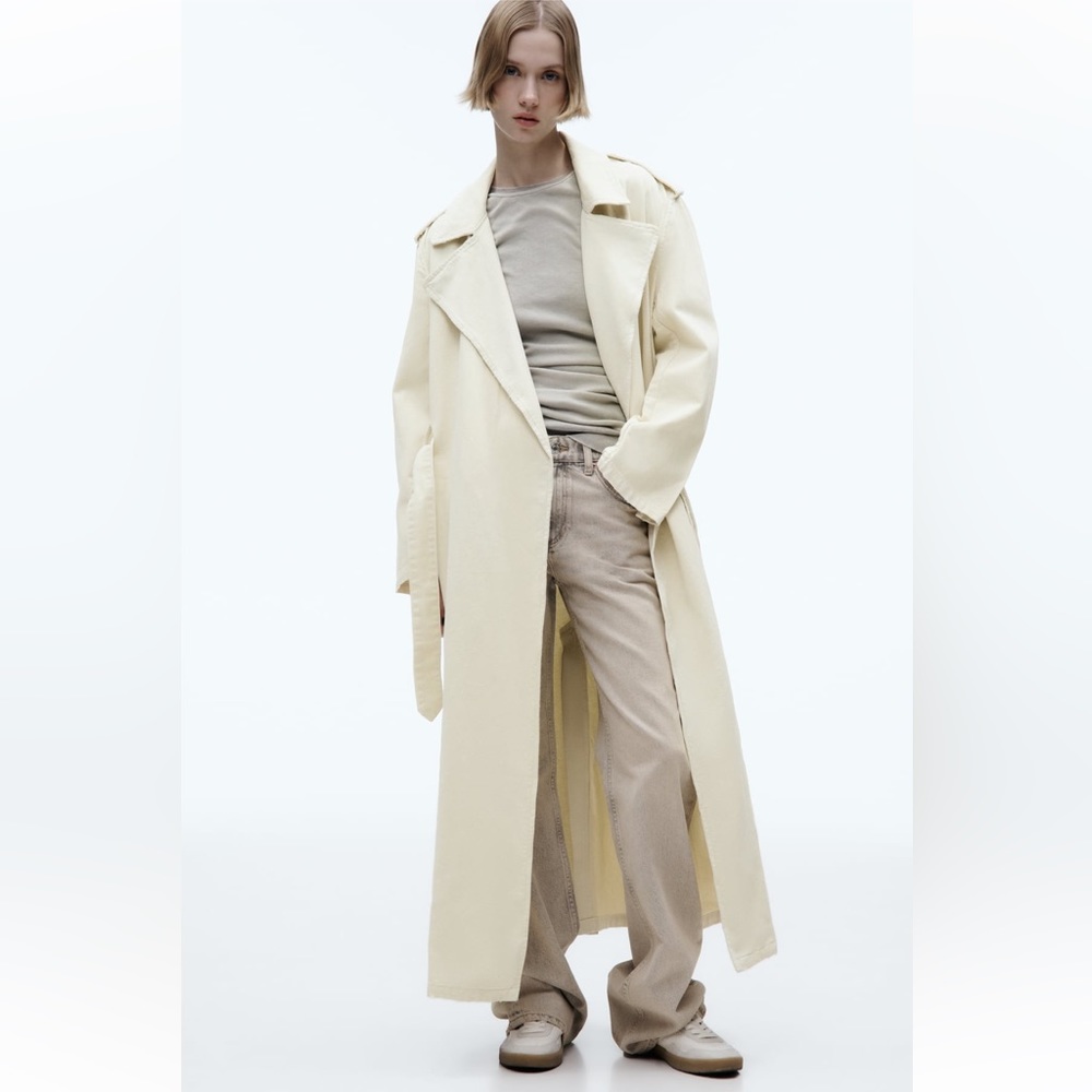 Zara BELTED COTTON TOPCOAT. Ecru. Size XS. New with Tags.